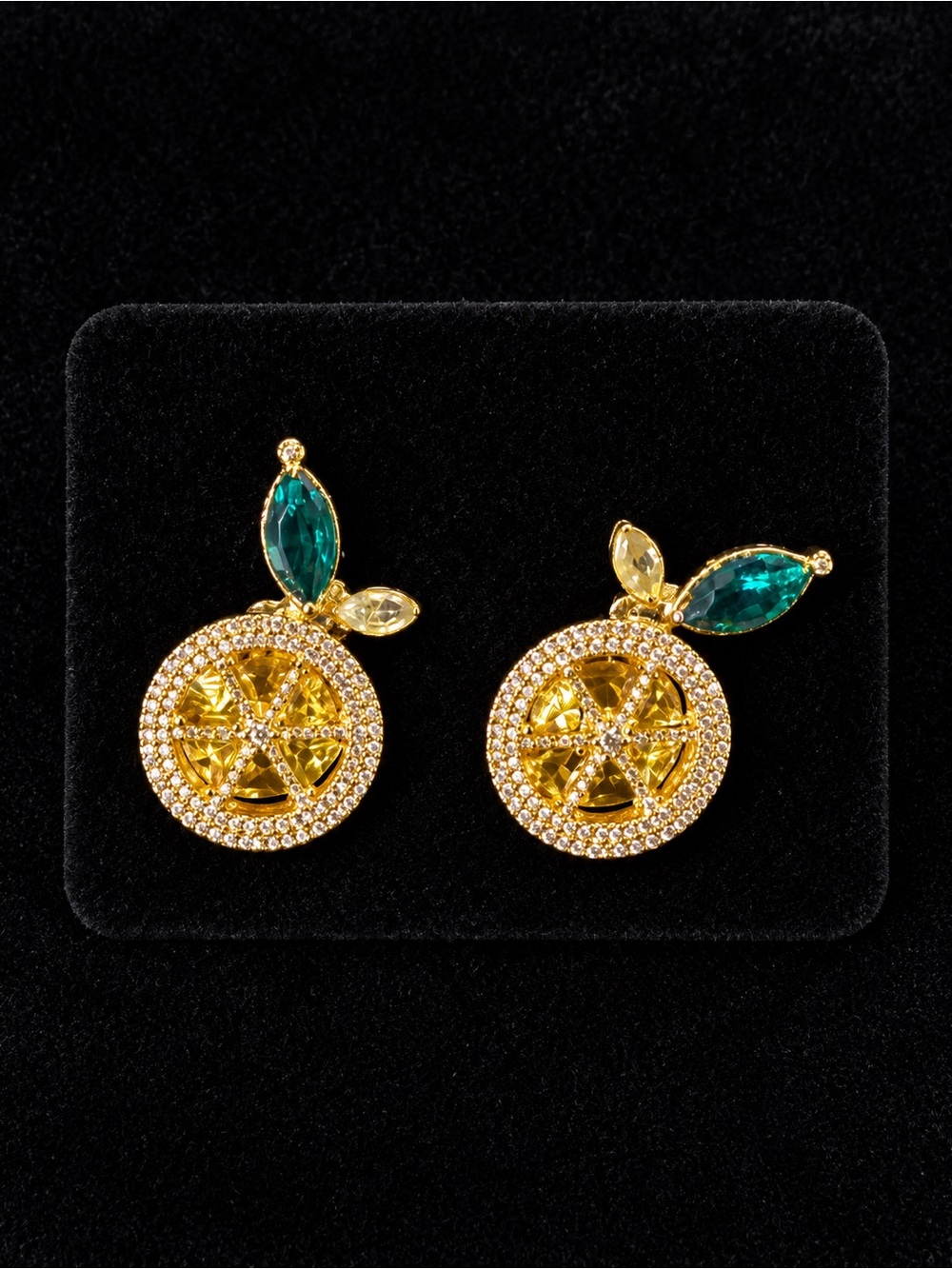 Gold and Emerald Lemon Slice Earrings
